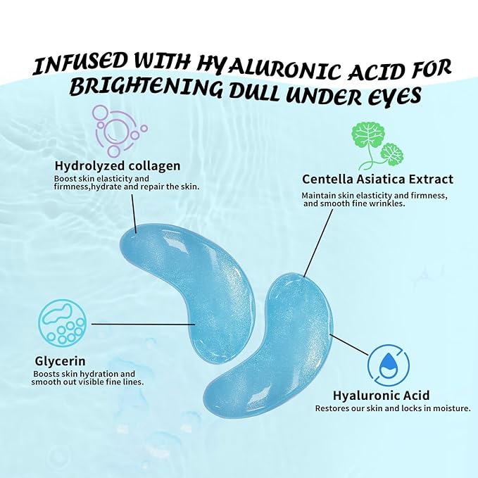 Under Eye Patches (8 Pairs), Hyaluronic Acid Eye Masks for Dark Circles Puffy Eyes Undereye Bags, Collagen Eye Patches for Wrinkles and Hydrate, Skin Care Gift for Her