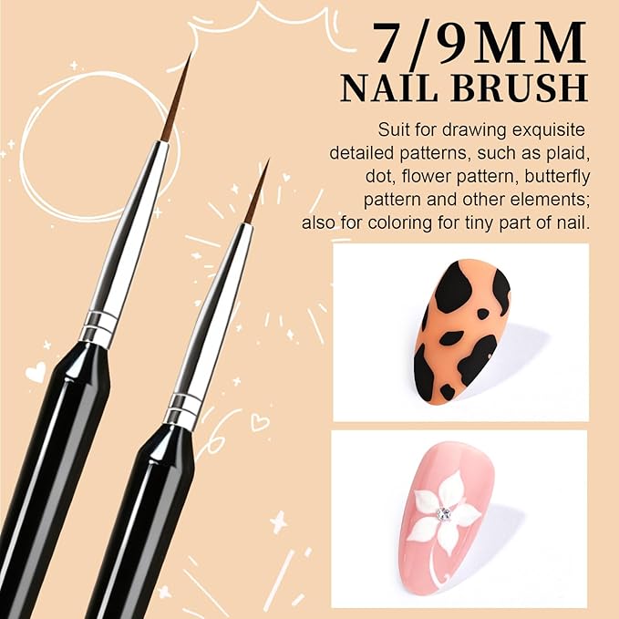 FANDAMEI 20pcs Nail Art Brushes, Liner Brushes For Nails, Nail Liner Brush, Thin Nail Art Brush For Drawing Long Lines, Nail Brush Set, Nail Brushes For Nail Art, Nail Art Tools, 7/9/11/15/20mm, Black
