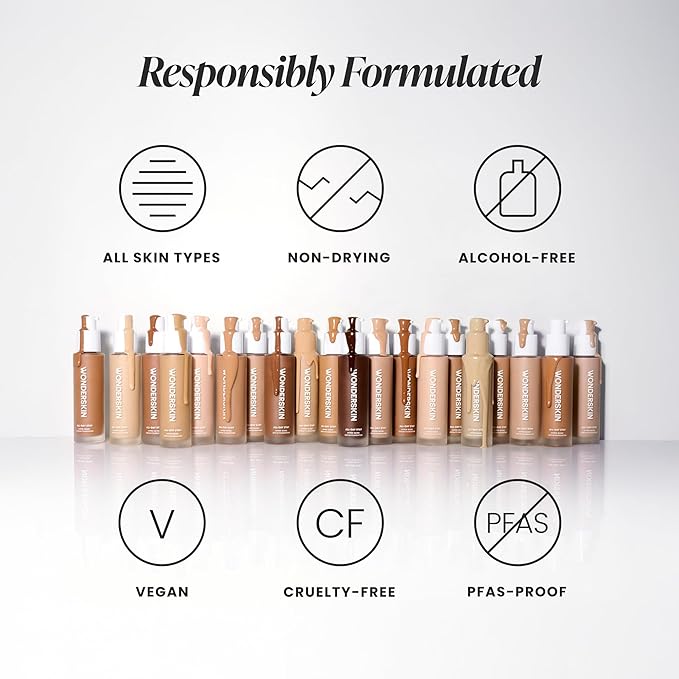 Wonderskin Hyper Bond All-Day Stay Serum Foundation – Waterproof, Transfer-Proof, 24HR Longwear Face Makeup with Niacinamide & Hyaluronic Acid – Lightweight, Natural Finish (Spell)