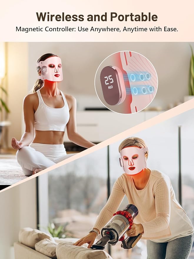 HALIDODO Red Light Therapy for Face, 4 Modes LED Face Mask Light Therapy, 2000mAh Cord-Free Controller with 400 LEDs, Blue, Orange, 850nm Near-Infrared Light Mask with Timer Function at Home (Pink)