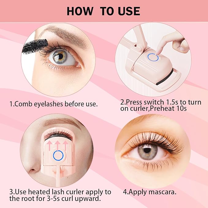 Anazzly Heated Eyelash Curler, Rechargeable Electric Eyelash Curler, 3-Level Temperature Control, 24 Hour Long Lasting Curl, Suitable for All Beauty Enthusiasts