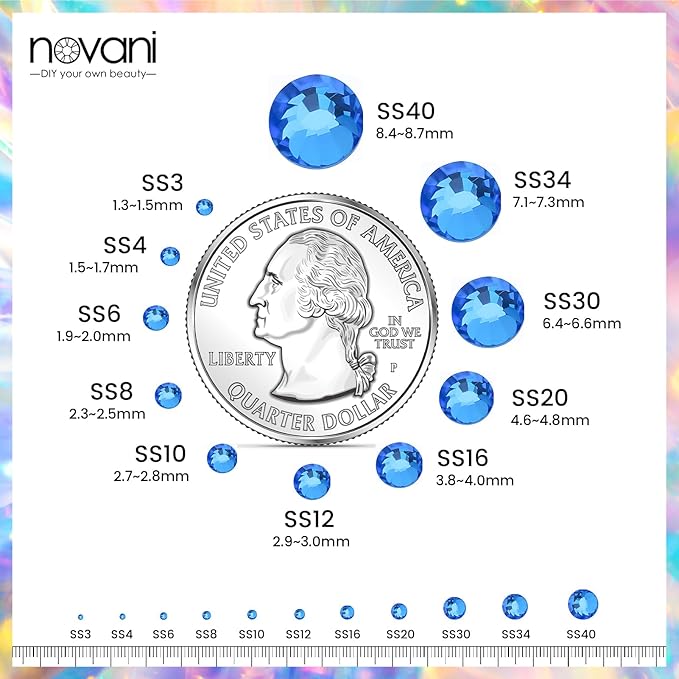 Novani Rhinestones 3000Pcs Flatback Crystal Round Loose Gemstones Glass Rhinestones for Crafts Makeup Nail Art Clothes Shoes DIY Decorations(SS10, 2.7-2.9mm,Capri Blue)