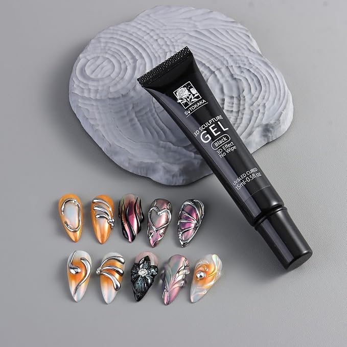 SUTOKAKA Black 3D Gel Nail Art, 15g Sculpting Gel for 3D Nail Art Designs Carving, Molding and Painting, No Wipe Embossed Gels Polish Rhinestone Nails Charm Glue Salon Home DIY