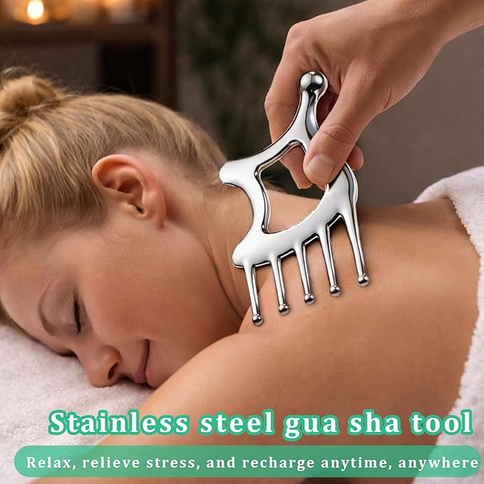 Gua Sha Tool With Handle,5in1 Scalp Massage Tool,Metal Gua Sha,Gua Sha Facial Tools,Stainless Steel Gua Sha,Head Massager Scalp For Head&Face&Body Deep Relaxation And Relieving Fatigue & Pain