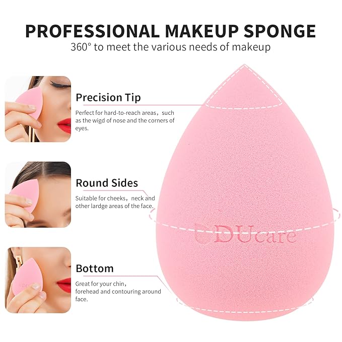 DUcare Foundation Brush with Christmas Sponges Puff Flat Top Kabuki Brush for Liquid Blending Mineral Powder Buffing Stippling