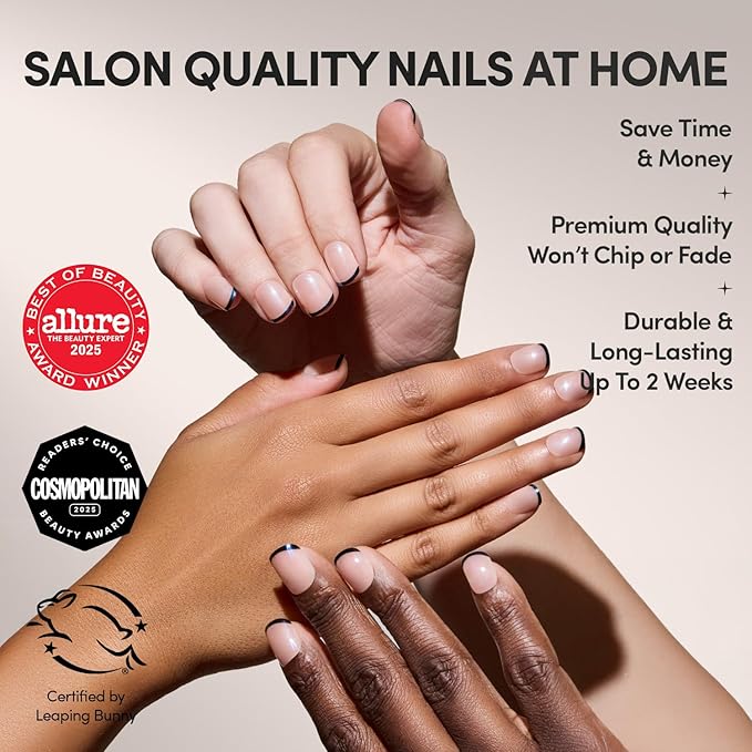 Glamnetic Press On Nails - Burnt Miso | Super Short Black French Tip Fake Nails, Extra Short Salon Quality French Manicure | 12 Sizes - 30 Nail Kit with Glue
