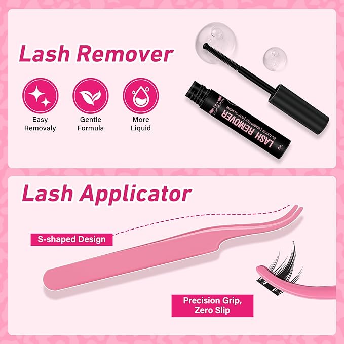 PROLASHBEAUTY Manga Lash Clusters Kit Anime Lash Clusters Volume Fairy Ultra-Thin Band Spike Lashes with Lash Bond and Seal Applictor Remover (Anime,10-18mix)