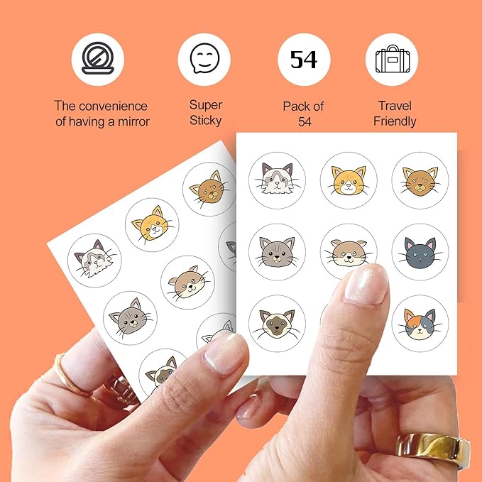 Acne Pimple Patches for Face 54 Count with Mirror Case for Day & Night Use - Hydrocolloid Pimple Pads, Emoji-Themed Blemish Dots, Clear Skin Treatment (Cat)
