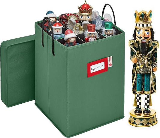 Christmas Nutcracker Collectible Storage Box - Stores Up to 16" Tall Nutcrackers, Ornaments & More - Holiday Decor Organizer with Adjustable Dividers