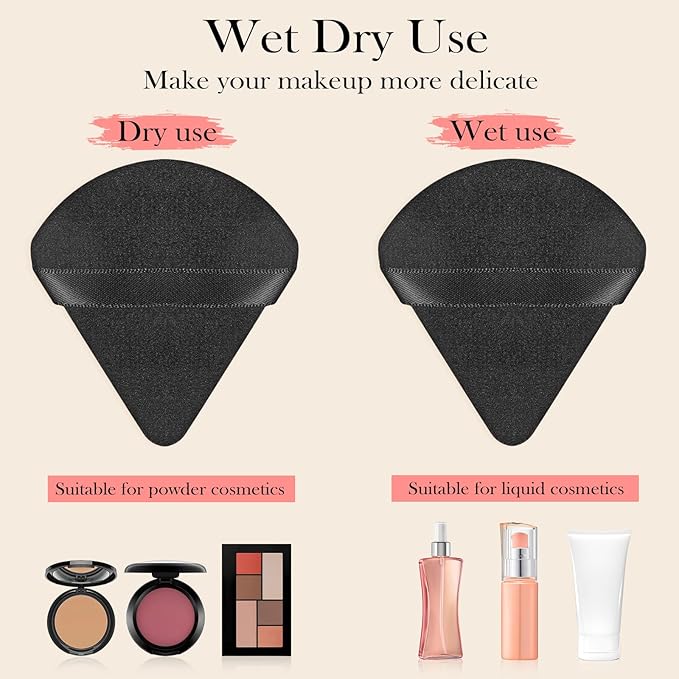 LIQWEI 150Pcs Powder Puff Face Soft Makeup Sponge, Triangle Makeup Puff Velour Puffs for Loose Powder Mineral Body Powder-Cosmetic Foundation Wet Dry Sponge Makeup-Tools (Black)