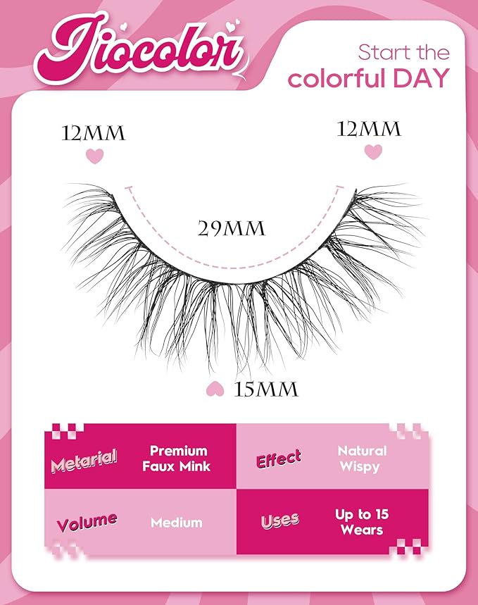 Wispy Strip Lashes Natural Look C Curl Volume False Eyelashes Short Mink Lashes 3D Classic Fake Lashes Small Fairy Eye Lashes Pack 15mm 83-SHE CUTE