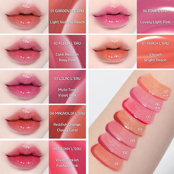 BBIA L’EAU Tint – Glossy & Glow Lip Stain Watery Lip Tint Non-Sticky High Shine Finish Long-lasting Moisturizing Lightweight Natural Daily Use Vegan Korean Makeup (07 PEACH L'EAU - MINI)