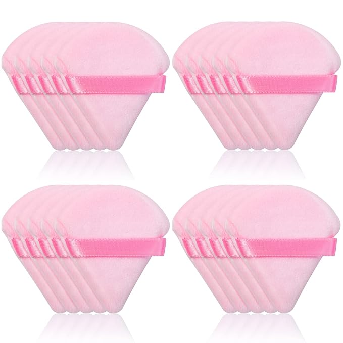 Thrilez 20pcs Triangle Powder Puff, Loose Powder Puffs Makeup Puff for Face Powder, Setting Powder Puff for Make Up, Face Puff Pads for Press Powder, Sponge Powder Applicator for Face and Eye (Pink)