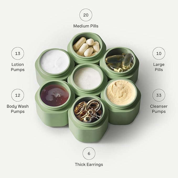 Cadence Travel Containers Haircare Capsule Set - Magnetic Containers with Lids,Carry On Travel Essentials For Women/Men - 3 Flex Mediums (1.32oz) - Shampoo, Conditioner & Comb Icon Labels - Eucalyptus