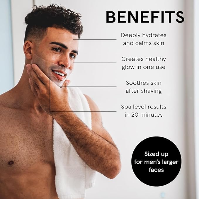 JAXON LANE BRO MASK Premium Korean Face Mask for Men (4 Pack) - Anti Aging Sheet Masks w/Hydrogel, Vitamin C, Hydrolyzed Collagen, & Hyaluronic Acid - Perfect Skin Care Stocking Stuffers for Men