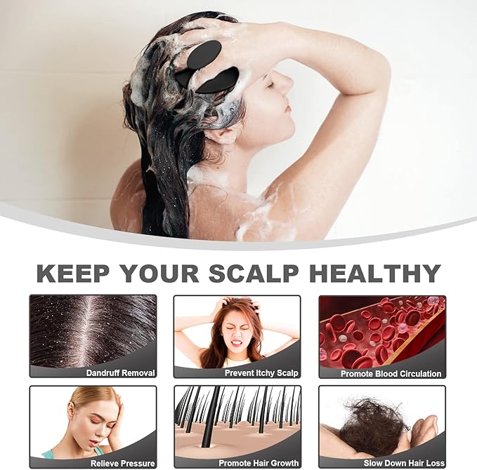 Meartchy Silicone Scalp Massager Shampoo Brush, Scalp Brush for Hair Growth & Dandruff Removal, Hair Scrubber Scalp Stimulator Exfoliator Brush with Soft Bristles for Wet Dry Scalp Care (Black)