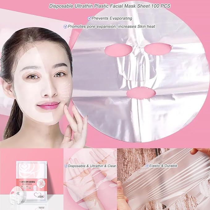 GELMAY 500PCS Face Neck Eye Nose Lip Disposable Plastic Mask Sheet, Ultra-Thin Transparent Facial Masks Skincare Paper Film DIY Spa Wrapped Moisturizing Patch Prevent Evaporation