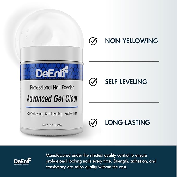 DeEnti Acrylic Nail Powder - 2oz Advanced Gel Clear|Professional Grade, Bubble-Free Acrylic Powder for Nails | Long-Lasting, Chip-Resistant Nail Acrylic Powder for Carving, Extensions & Fake Nails