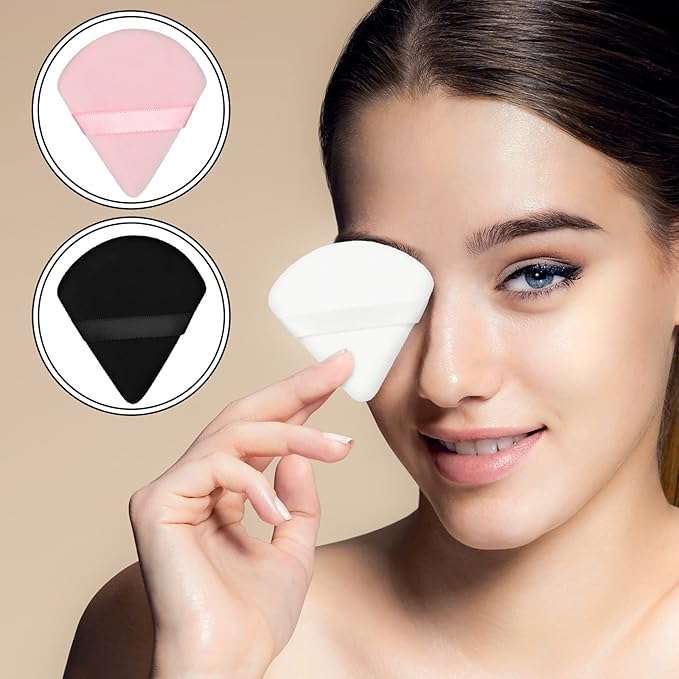 Maitys 12 Pcs Powder Puff Triangle for Face Makeup Cosmetic Loose Powder Puff Velour Soft Body Washable Reusable Foundation Sponge Wet Dry Makeup Tool for Women(Small,Black, White, Pink)
