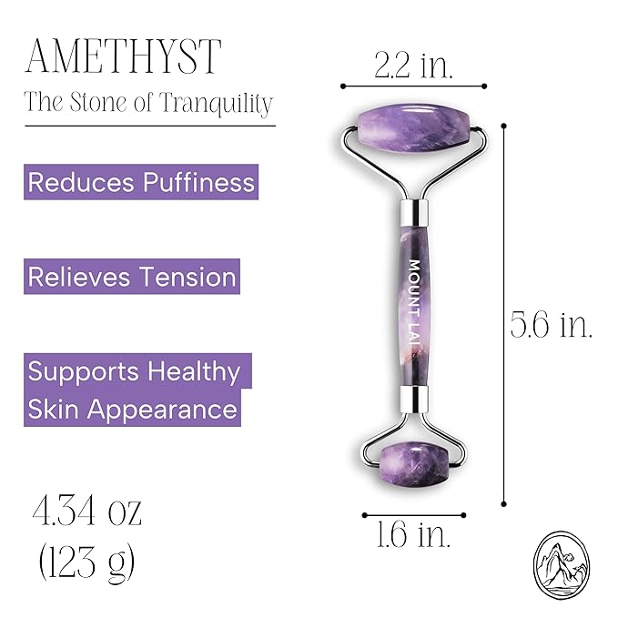 Mount Lai De-Puffing Amethyst Face Roller – The Stone of Tranquility, Facial Massager to Soothe, Calm & De-Puff Sensitive Skin, A Self-Care Ritual for Radiance