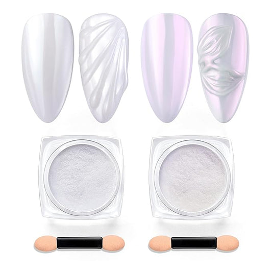 Beetles Chrome Nail Powder 2 Jars White and Purple Pearl Cromer Nail Powder for Gel Nail Mirror Effect Glitter Manicure Kit Pigment Nails Art Design Gifts for Women