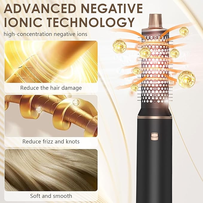 5 in 1 Blow Dryer Brush, Ionic Hair Dryer Brush Set, Detachable Hot Air Brush Air Auto Wrap Hair Styler, Powerful Hot Hair Styling Tools Set for Fast Drying, Curling, Smoothing, Straightening, 3 Temp