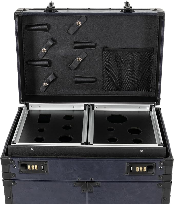 Rolling Makeup Case, Professional Makeup Train Case Hair Salon Luggage Hairdressing Trolley Travel Organizer Lockable Box with 3 Drawers Professional Makeup Case with Wheels(Balck Blue)