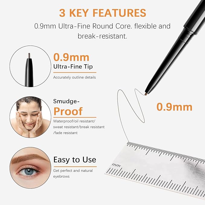 Browcharm Microblading Brow Pencil, 0.9mm Fine Tip, Waterproof Eyebrow Pencil, with 1+1 Same Color Refills, Shapes, Defines, Fills, and Contours for Full, Natural-Looking Brows (04 Red Brown)