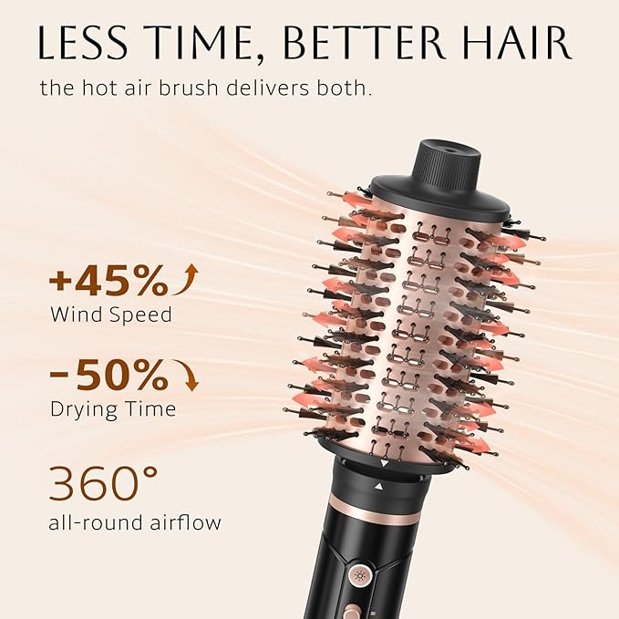 slopehill 6X High Speed Hair Dryer Brush Blow Dryer, 50m/s,1600W & 100000RPM Fast Drying, Straightening, Volumizing & Curling, Hot Air Blowout Brush with Millions Ions & 8 Modes for Less Frizzy