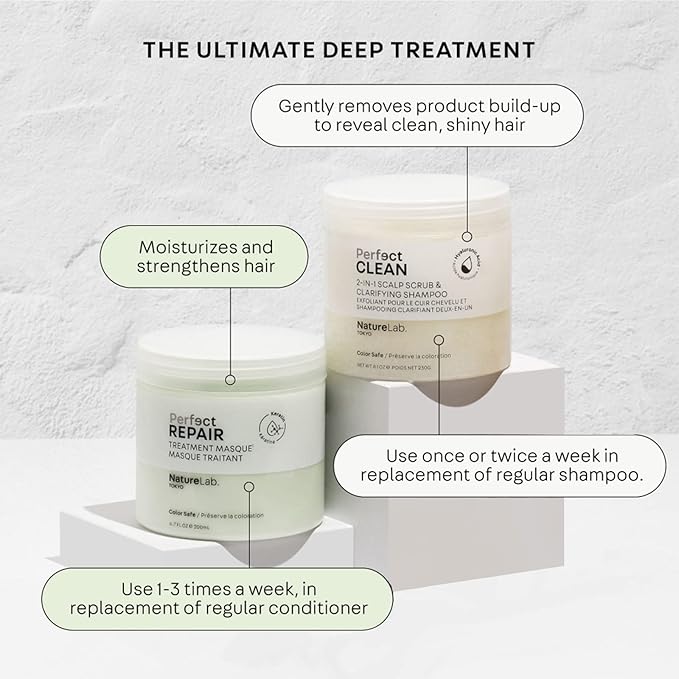 NatureLab.TOKYO Perfect Clean & Repair Treatment Duo: Perfect Clean 2-in1 Clarifying Scalp Scrub and Shampoo 8.1 oz & Perfect Repair Treatment Masque 6.7 oz