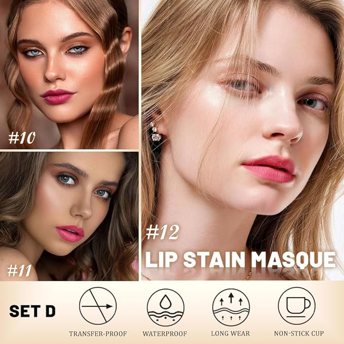 JUAAZIN 3Pcs Peel Off Lip Stain Tattoo with Tweezer - Matte Peel Off Lip Tint, Long Lasting Waterproof Transfer-Proof Lip Stain,Cruelty-Free Lip Masque for All Skin Types,Valentine's Day Gift 10+11+12