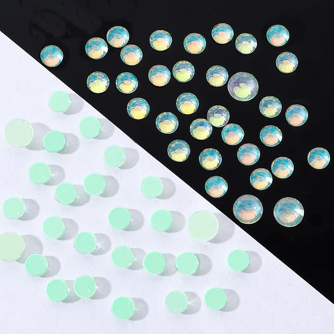 Meibite F Light Green Flatback Rhinestones, Glass Rhinestones for Nail Art and Craft, Glue Fix, Loose Crystal Gemstones(F Light Green, SS8, 1440pcs, 2.3-2.5mm)