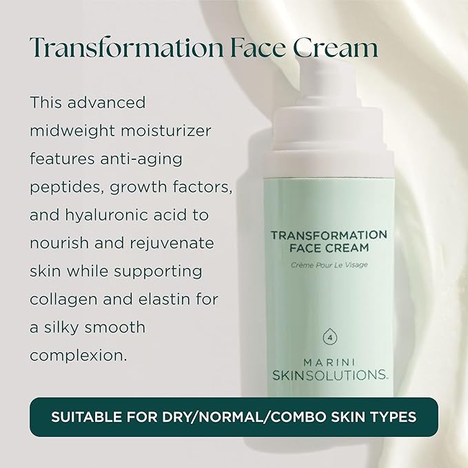 Marini SkinSolutions Transformation Face Cream - Advanced Moisturizer with Anti-Aging Peptides, Growth Factors & Hyaluronic Acid - Cruelty Free - Made in the USA - 1 oz