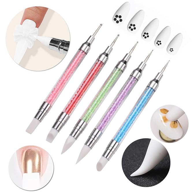 62Pcs Nail Art Pens brushes Set, Nail Sponges for Ombre with Grabbing Pen, Dual Tipped Silicone Dotting Sculpture Pen, Liner Brushes for Nails and Mixing Palette Pen Holder, Nail Brushes for Nail Art