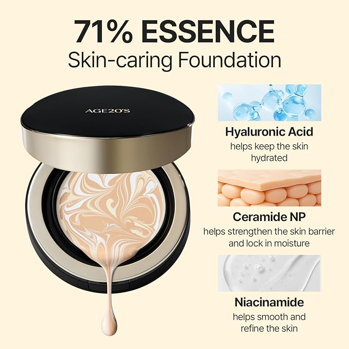 [NEW] AGE20'S Signature Essence Pact | 35N CAPPUCCINO | Vegan Korean Cushion Foundation | Pack of 1 | Cream Foundation, Dewy & Glow Finish, Natural Coverage, SPF 50+