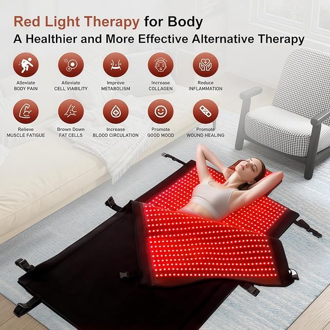 2026 Upgraded Dual Wavelength LED Beads 660nm&850nm Red Light Therapy Blanket Full Body, Used to Face and Body Pain Relief Skin Health Personal Care, 75" x 35'' (Black)