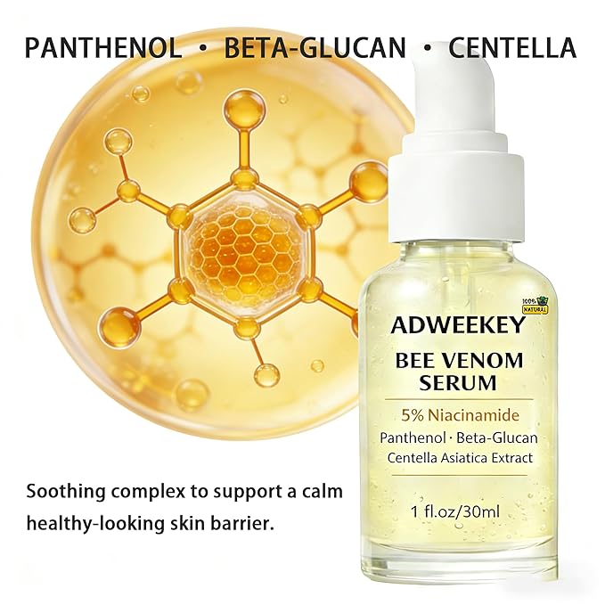 Bee Venom Serum for Face with 5% Niacinamide, Panthenol & Centella – Firming Hydrating Fragrance-Free Serum for Fine Lines, Sensitive Skin, 30 mL / 1.0 fl oz