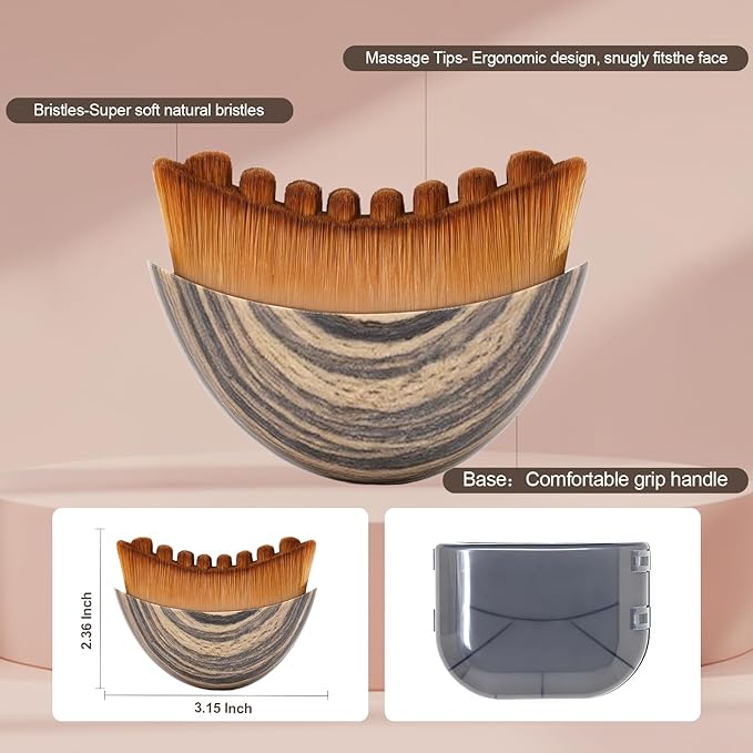Lymphatic Contour Face Brush, Ergonomic Lymphatic Drainage Massager, Natural Makeup Brushes with Gentle Bristles, Hypoallergenic Manual Facial/Body Brush for Sculpting