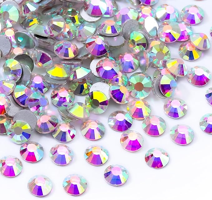 Meibite Crystal AB Flatback Rhinestones, Glass Rhinestones for Nail Art and Craft, Glue Fix, Loose Crystal Gemstones(Crystal AB, SS16, 1440pcs, 3.8-4.0mm)