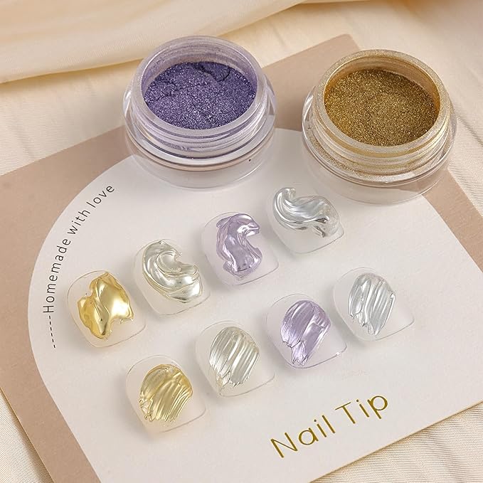 SUTOKAKA 4 Jars Chrome Nail Powder Silver Gold Purple Magic Aurora Powder Iridescent Holographic Glitter Pigment Nail Art Fimo Decoration for Women Salon Use