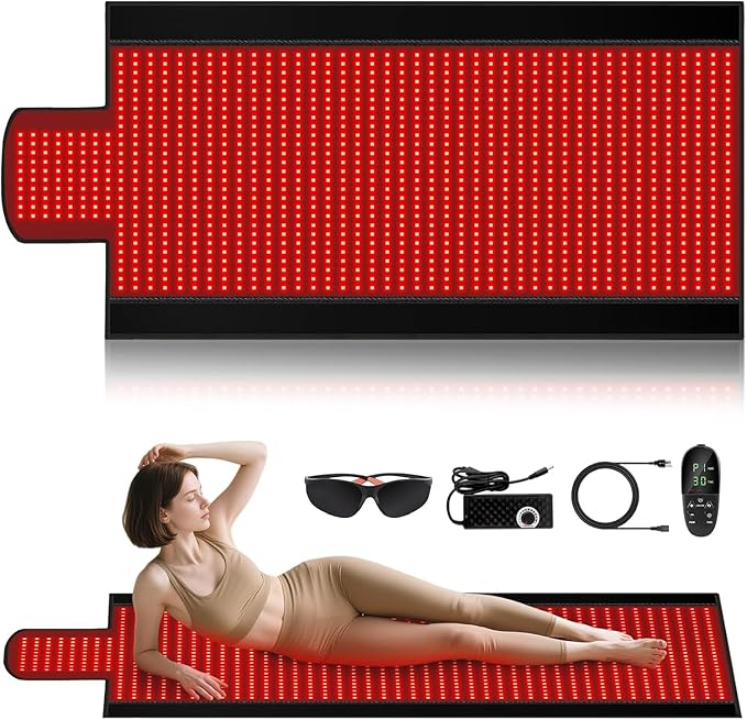 1370 LEDs Dual Full Body Red Light Therapy Mat, Red Light Therapy Blanket, 2570pcs 2in1 LEDs(660nm& 850nm), Premium Leather, Adjustable Timer & Intensity
