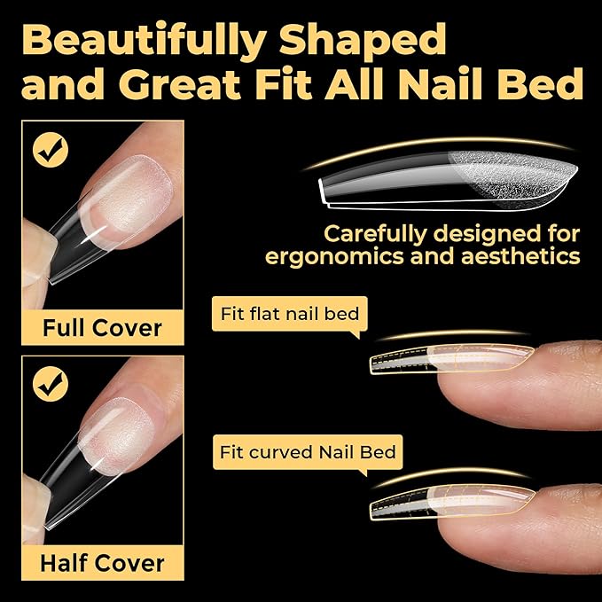 UNA GELLA Medium Coffin Nails Tips 600Pcs, Gel Nail Tips Coffin Pre Etched Press On Nails Fake Soft Gel Nail Tips For Nail Extension Ombre Stlye Art Home DIY Salon 12 Sizes