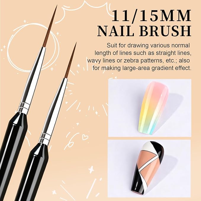 FANDAMEI 20pcs Nail Art Brushes, Liner Brushes For Nails, Nail Liner Brush, Thin Nail Art Brush For Drawing Long Lines, Nail Brush Set, Nail Brushes For Nail Art, Nail Art Tools, 7/9/11/15/20mm, Black