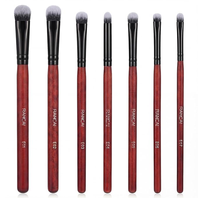 7Pcs Brown Eyeshadow Brushes Set, Portable Eye Makeup Brush with Soft Hairs and Wood Handle Professional Blending Eyeshadow Makeup Brushes for Shadow lip Angled Eyeliner Eyebrows