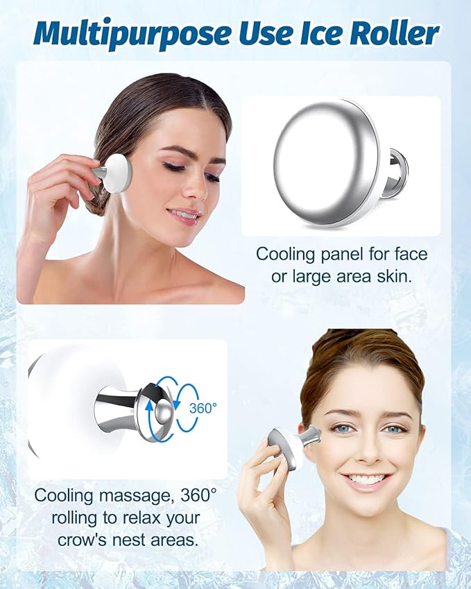 Metal Ice Stick with Cryogel, Eye Depuffer Tool, Face Roller Freezer for Women, Ice Wand for Different Skin, Cryogel Ice roller After Eye Lift Surgey (2 Pack)