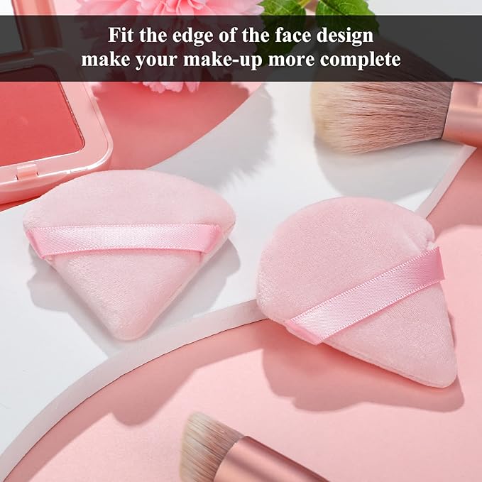 Maitys 12 Pcs Powder Puff Triangle for Face Makeup Cosmetic Loose Powder Puff Velour Soft Body Washable Reusable Foundation Sponge Wet Dry Makeup Tool for Women(Small,Pink)