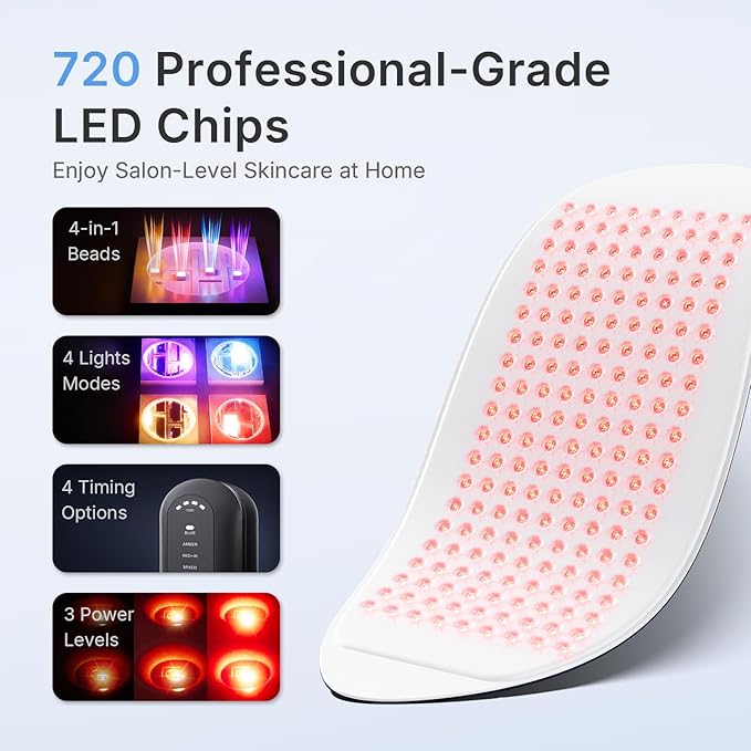 FDA Cleared Red Light Therapy for Face and Neck, 4 Modes LED Mask Light Therapy, Blue Infrared Red Light Therapy Mask for Face, PDT Photons Facial Skin Care Device