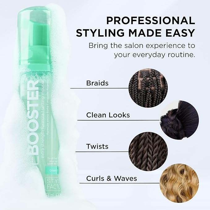 Style Factor EDGE BOOSTER Extra Strength Setting Mousse Travel Size – Frizz Control, Extra Volume, and Conditioning – 2.5oz Hematite Mousse for Curly Hair