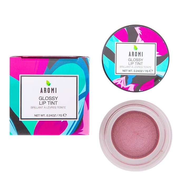 Aromi Glossy Lip Tint in Pot – Shimmery, Hydrating Lip Gloss Color, Metallic, Rosy Mauve Shade, Vegan & Cruelty-free, Moisturizing, Non-Sticky Formula (Rose Quartz)