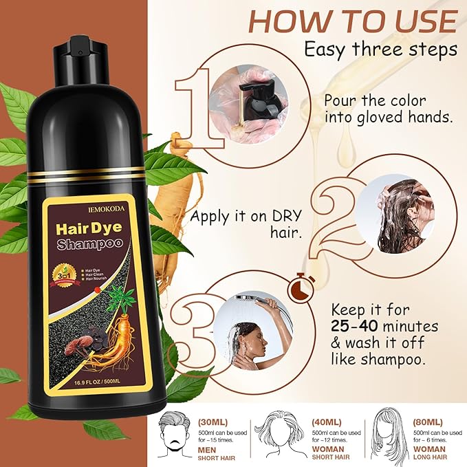 Instant Blonde Brown Hair Dye Shampoo for Vibrant Hair Color, Natural Herbal Hair Color Shampoo Hair Dye, 3 in 1 Coloring & Care Formula Lasts 3-4 Weeks, Easy & Quick to Use for Women Men, 500ML